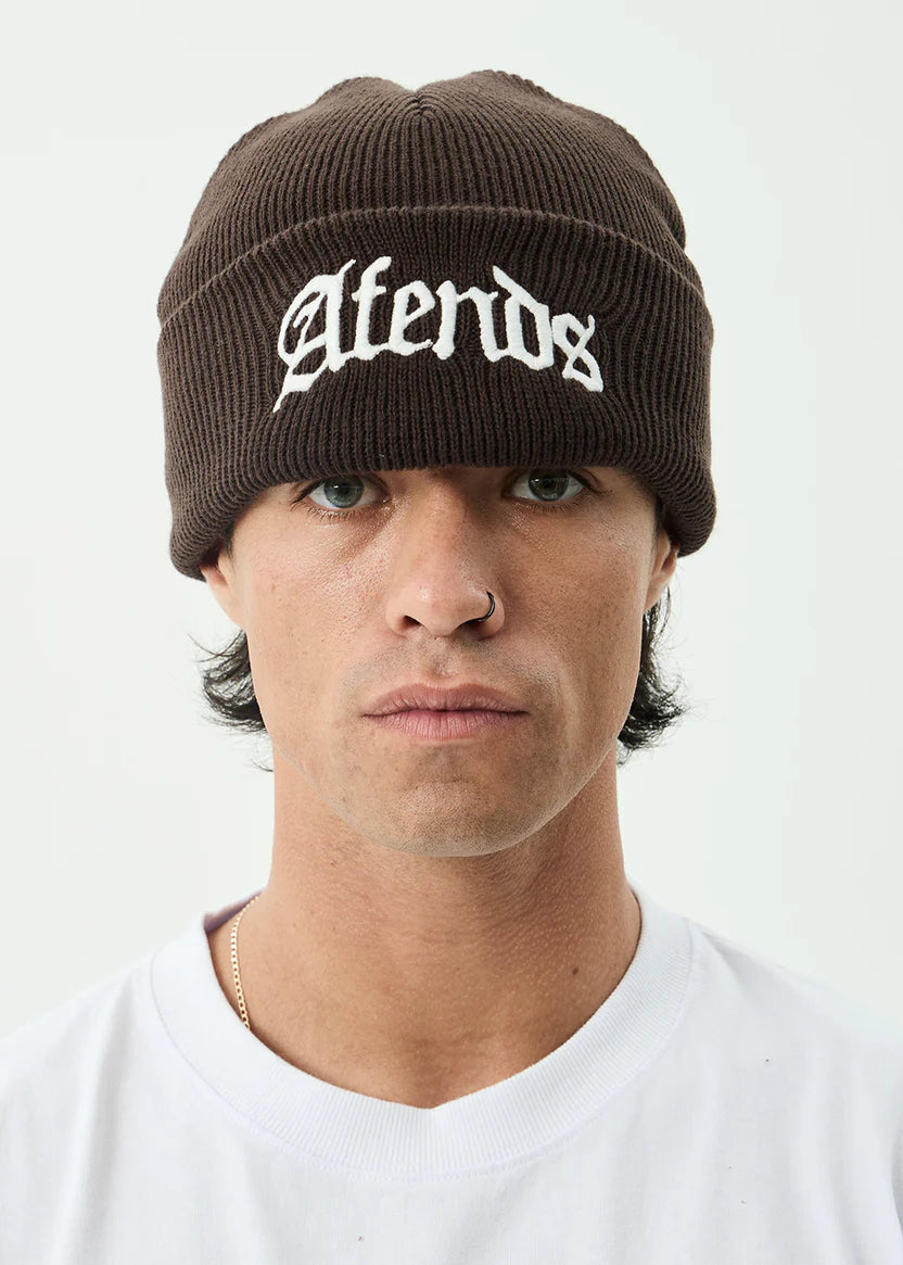 AFENDS HOME RECYCLED CUFFED BEANIE - COFFEE