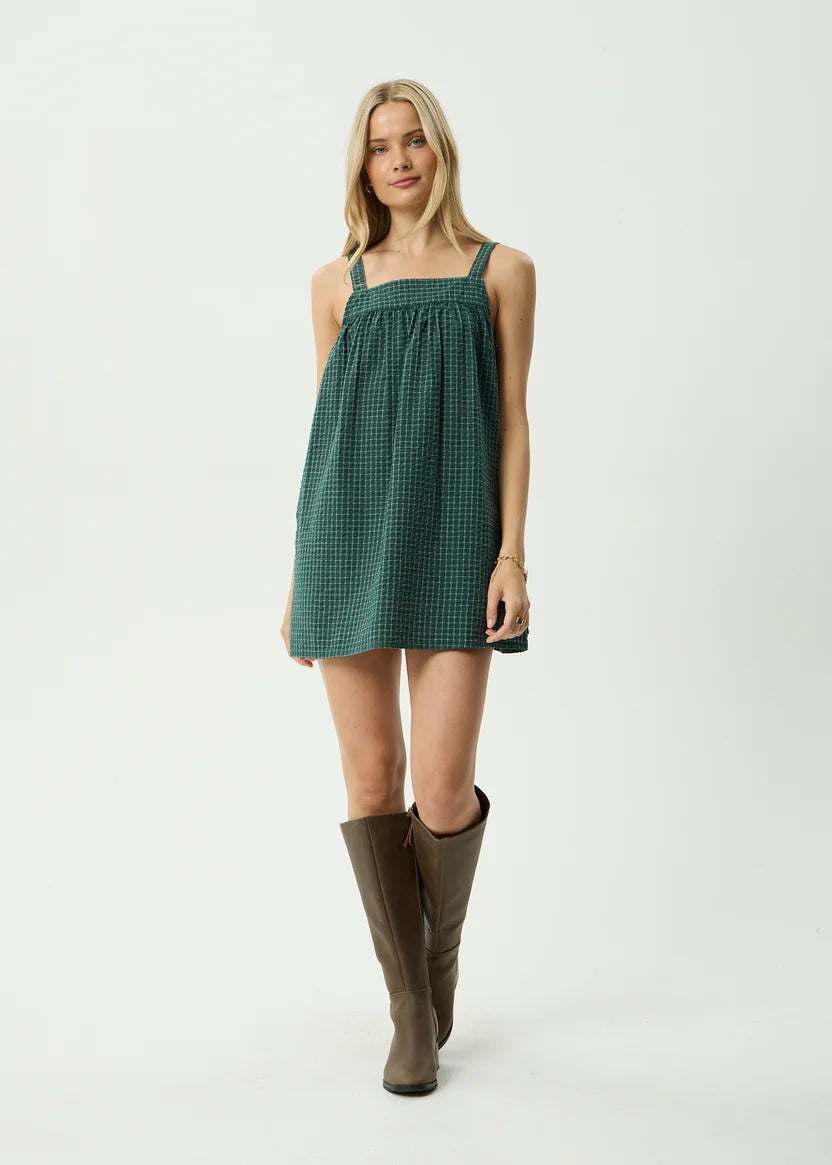 AFENDS INKA SEERSUCKER MINI DRESS - REVERB PINE CHECK