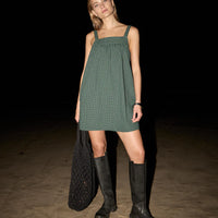 AFENDS INKA SEERSUCKER MINI DRESS - REVERB PINE CHECK
