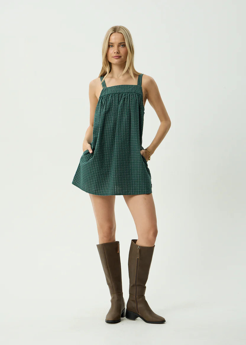 AFENDS INKA SEERSUCKER MINI DRESS - REVERB PINE CHECK