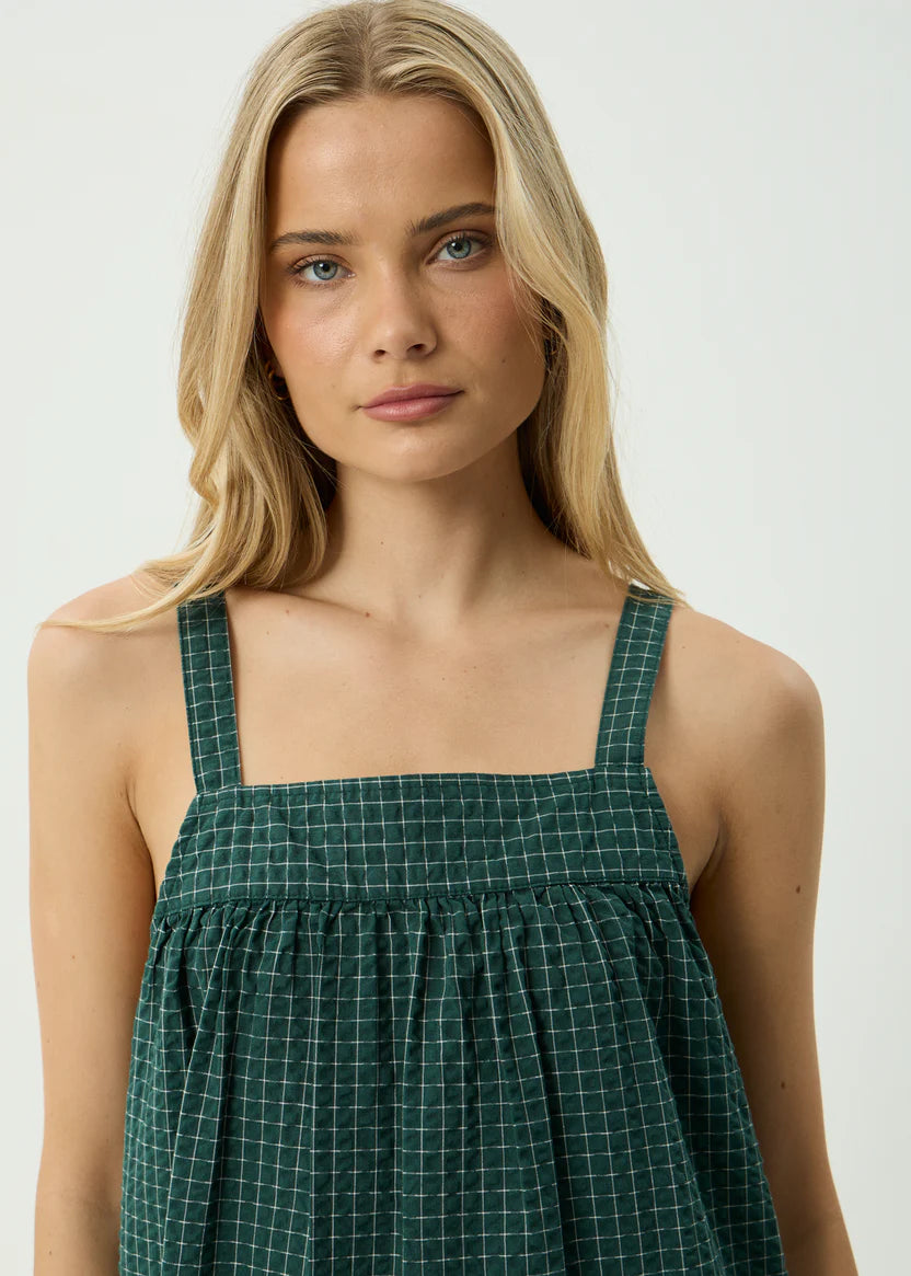 AFENDS INKA SEERSUCKER MINI DRESS - REVERB PINE CHECK
