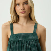 AFENDS INKA SEERSUCKER MINI DRESS - REVERB PINE CHECK