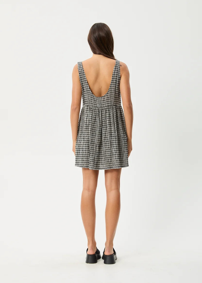 AFENDS JESSE  SEERSUCKER MINI DRESS - STEEL CHECK