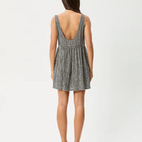 AFENDS JESSE  SEERSUCKER MINI DRESS - STEEL CHECK