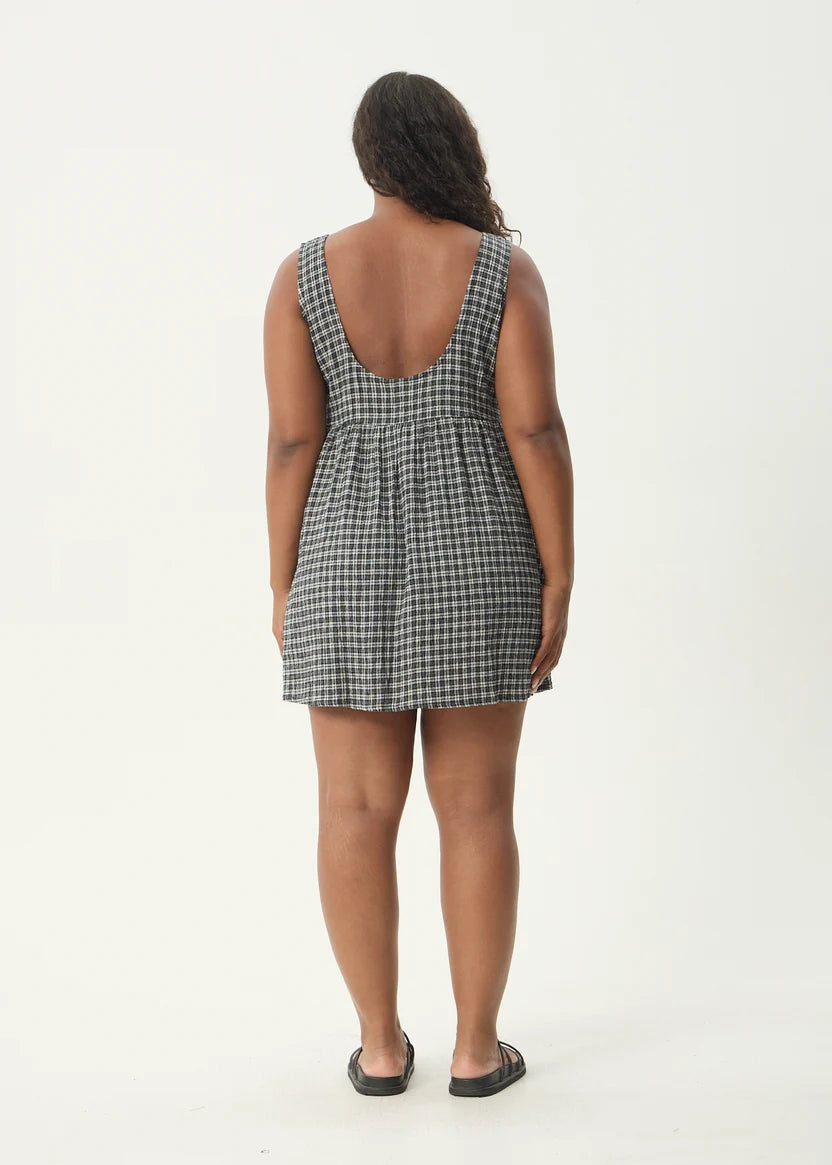 AFENDS JESSE  SEERSUCKER MINI DRESS - STEEL CHECK