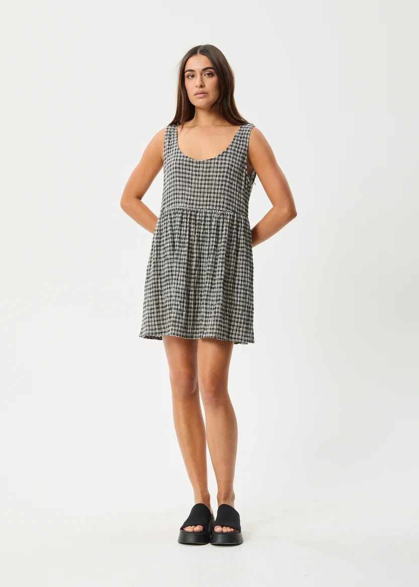 AFENDS JESSE  SEERSUCKER MINI DRESS - STEEL CHECK