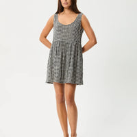 AFENDS JESSE  SEERSUCKER MINI DRESS - STEEL CHECK
