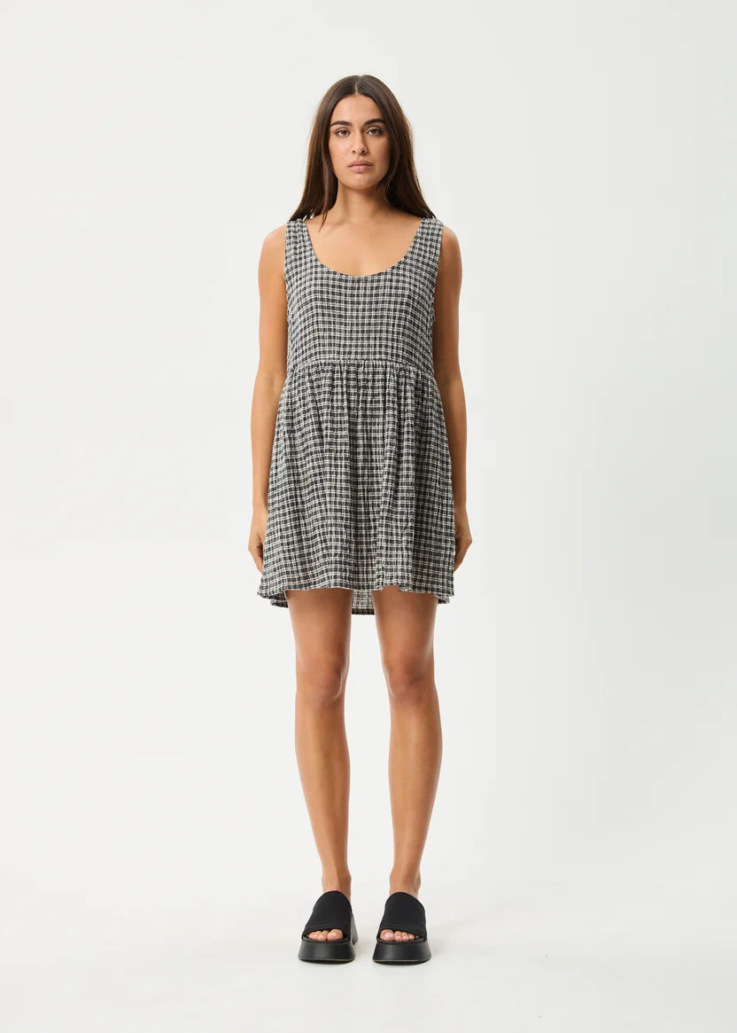 AFENDS JESSE  SEERSUCKER MINI DRESS - STEEL CHECK