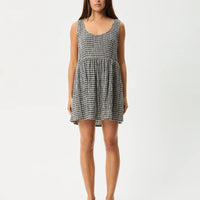 AFENDS JESSE  SEERSUCKER MINI DRESS - STEEL CHECK