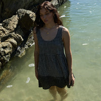 AFENDS JESSE  SEERSUCKER MINI DRESS - STEEL CHECK