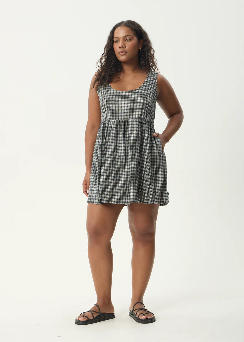 AFENDS JESSE  SEERSUCKER MINI DRESS - STEEL CHECK