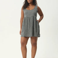 AFENDS JESSE  SEERSUCKER MINI DRESS - STEEL CHECK