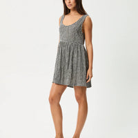 AFENDS JESSE  SEERSUCKER MINI DRESS - STEEL CHECK