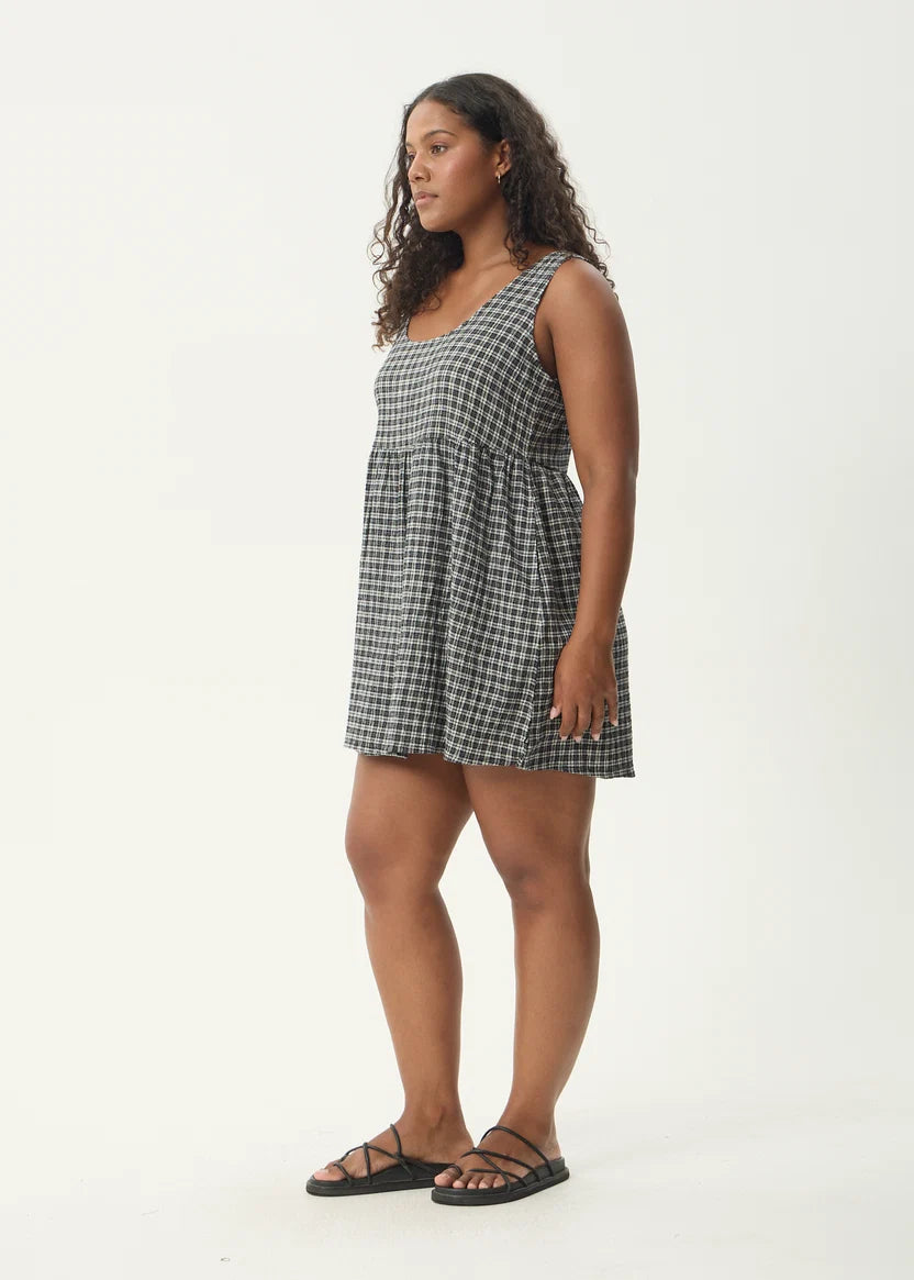 AFENDS JESSE  SEERSUCKER MINI DRESS - STEEL CHECK