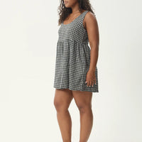 AFENDS JESSE  SEERSUCKER MINI DRESS - STEEL CHECK