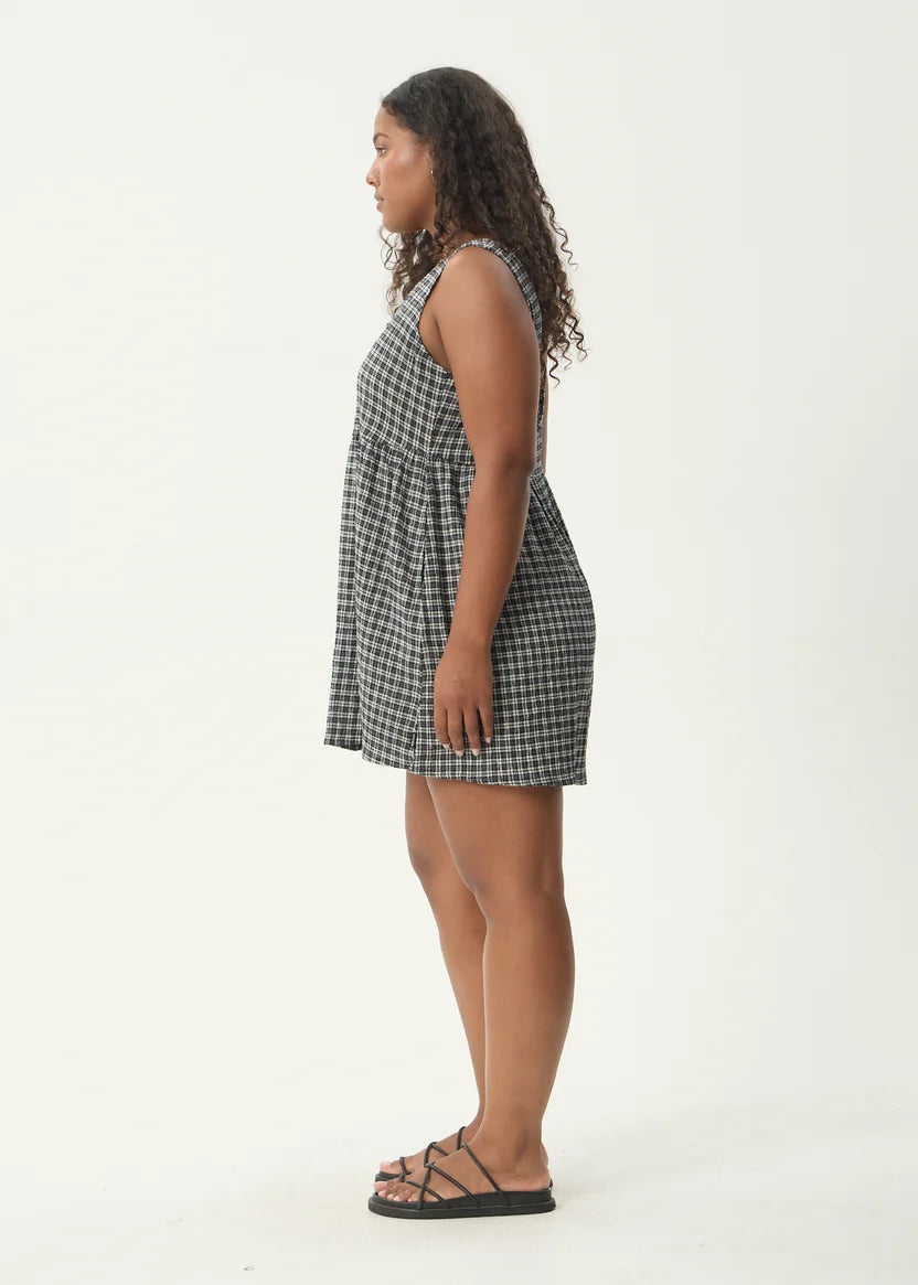 AFENDS JESSE  SEERSUCKER MINI DRESS - STEEL CHECK