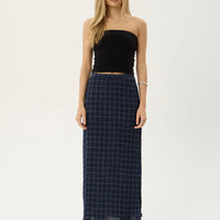 AFENDS LITA SEERSUCKER MAXI SKIRT - THEA MIDNIGHT CHECK