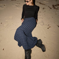 AFENDS LITA SEERSUCKER MAXI SKIRT - THEA MIDNIGHT CHECK