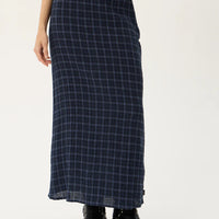 AFENDS LITA SEERSUCKER MAXI SKIRT - THEA MIDNIGHT CHECK