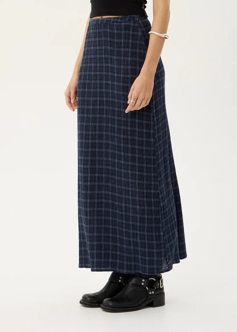 AFENDS LITA SEERSUCKER MAXI SKIRT - THEA MIDNIGHT CHECK