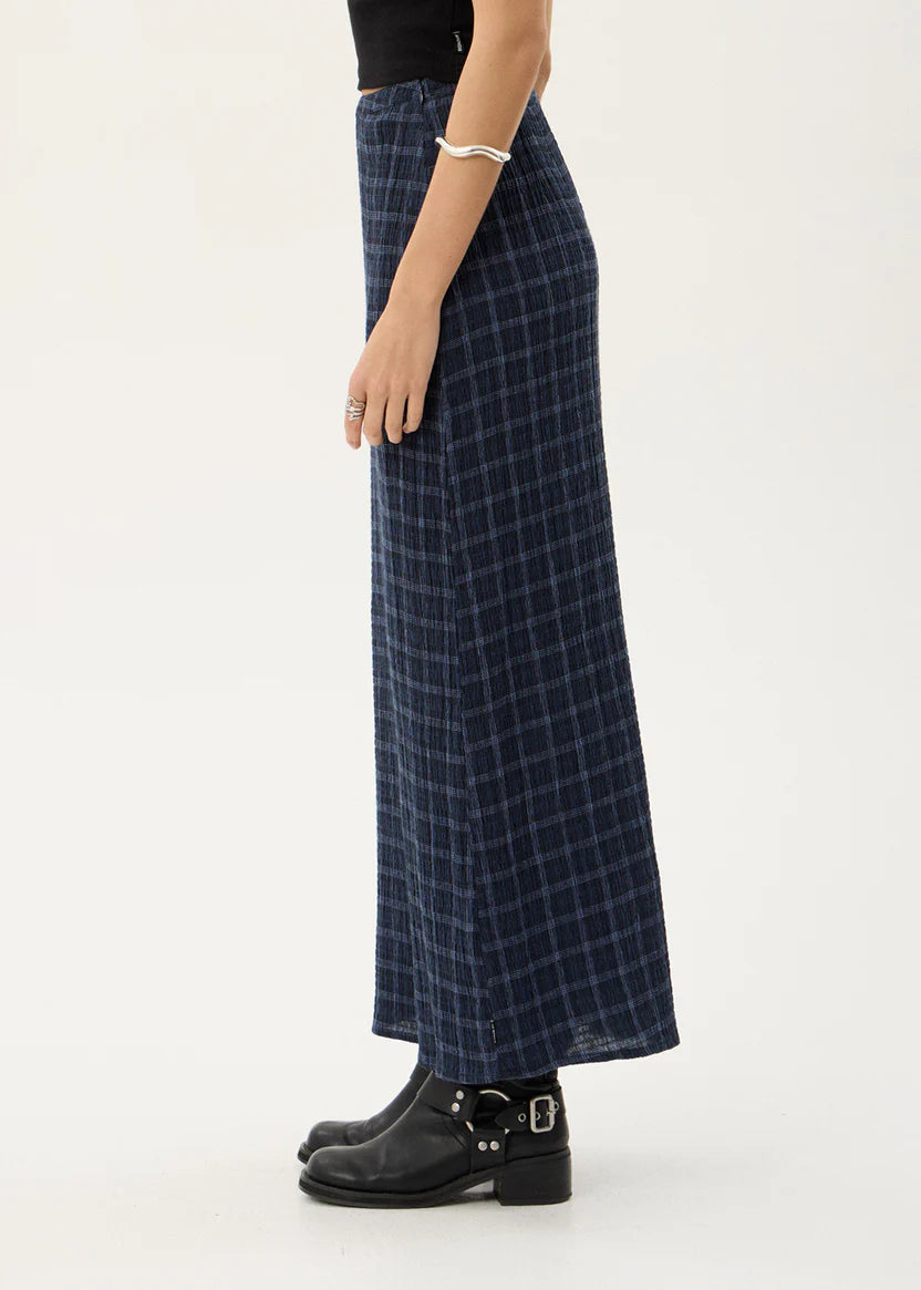 AFENDS LITA SEERSUCKER MAXI SKIRT - THEA MIDNIGHT CHECK
