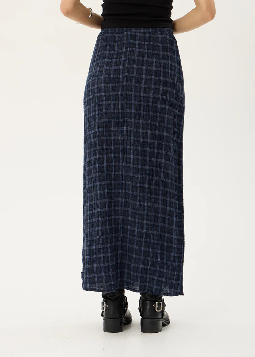 AFENDS LITA SEERSUCKER MAXI SKIRT - THEA MIDNIGHT CHECK