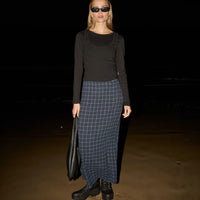 AFENDS LITA SEERSUCKER MAXI SKIRT - THEA MIDNIGHT CHECK