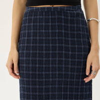 AFENDS LITA SEERSUCKER MAXI SKIRT - THEA MIDNIGHT CHECK