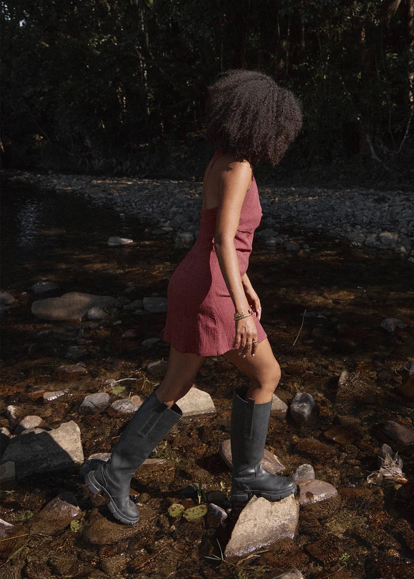 AFENDS MONTANA HALTER MINI DRESS - INDY ROSE CHECK