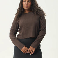 AFENDS FOCUS SEERSUCKER LONG SLEEVE TOP - COFFEE