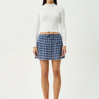 AFENDS MOUNTAINS HEMP SEERSUCKER MINI SKIRT - NAVY RED CHECK