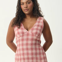 AFENDS POSITION TULLY SEERSUCKER MAXI DRESS - RED CHECK