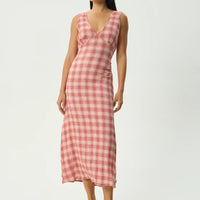 AFENDS POSITION TULLY SEERSUCKER MAXI DRESS - RED CHECK