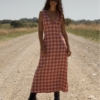 AFENDS POSITION TULLY SEERSUCKER MAXI DRESS - RED CHECK
