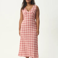 AFENDS POSITION TULLY SEERSUCKER MAXI DRESS - RED CHECK