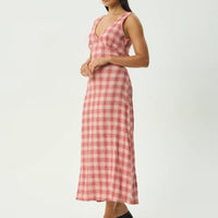 AFENDS POSITION TULLY SEERSUCKER MAXI DRESS - RED CHECK