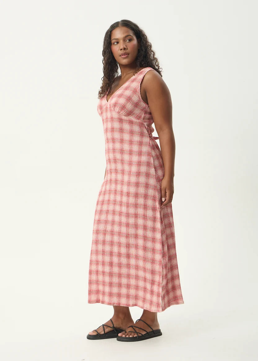 AFENDS POSITION TULLY SEERSUCKER MAXI DRESS - RED CHECK