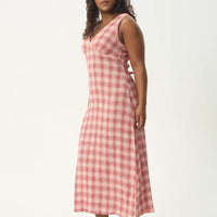 AFENDS POSITION TULLY SEERSUCKER MAXI DRESS - RED CHECK