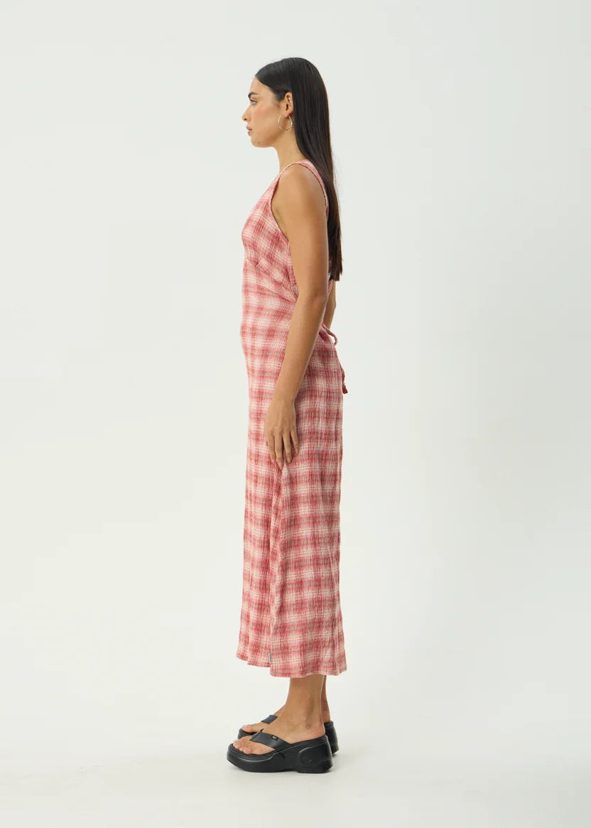 AFENDS POSITION TULLY SEERSUCKER MAXI DRESS - RED CHECK