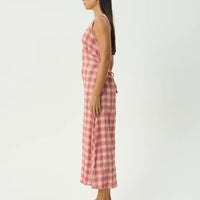 AFENDS POSITION TULLY SEERSUCKER MAXI DRESS - RED CHECK