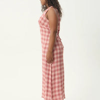 AFENDS POSITION TULLY SEERSUCKER MAXI DRESS - RED CHECK