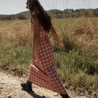 AFENDS POSITION TULLY SEERSUCKER MAXI DRESS - RED CHECK