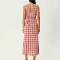 AFENDS POSITION TULLY SEERSUCKER MAXI DRESS - RED CHECK