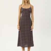 AFENDS RUMI SEERSUCKER MIDI DRESS - SHEV INDIGO CHECK