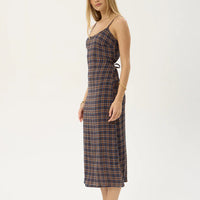 AFENDS RUMI SEERSUCKER MIDI DRESS - SHEV INDIGO CHECK