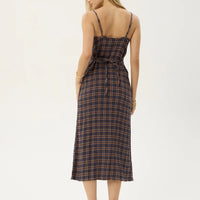 AFENDS RUMI SEERSUCKER MIDI DRESS - SHEV INDIGO CHECK
