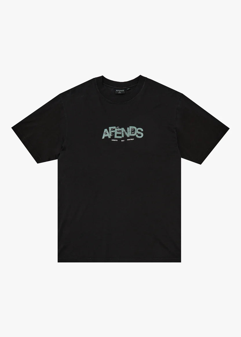 AFENDS SAFETY RETRO TEE - STONE BLACK
