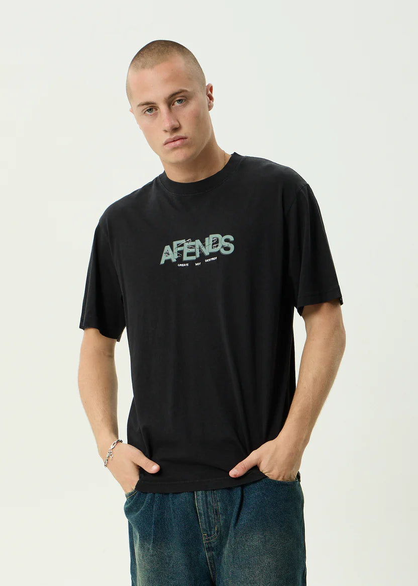 AFENDS SAFETY RETRO TEE - STONE BLACK