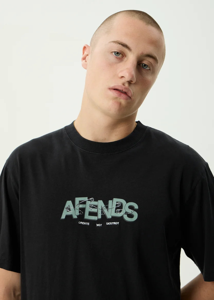 AFENDS SAFETY RETRO TEE - STONE BLACK