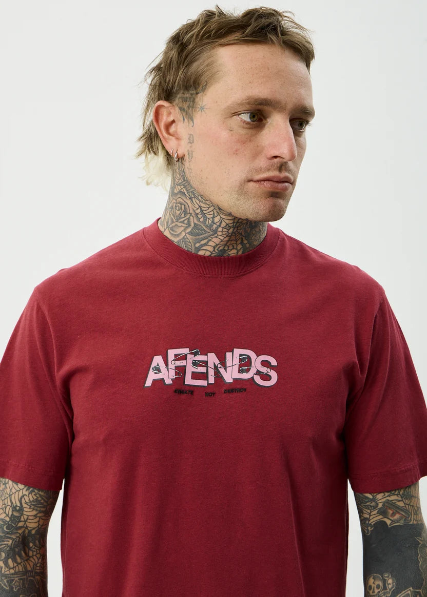 AFENDS SAFETY RETRO TEE - WASHED BURGUNDY